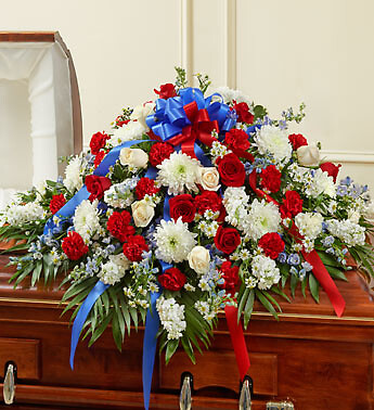 Red, White &amp;amp; Blue Cherished Rose Half Casket Cover