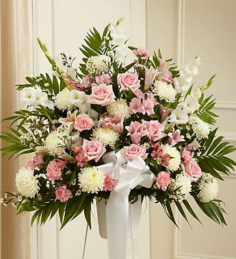 Heartfelt Sympathies Pink &amp;amp; White Standing Basket