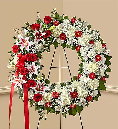 Red Rose and Lily Standing Wreath